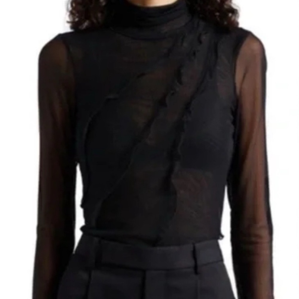 Cinq a Sept Black Sheer Long Sleeve Top